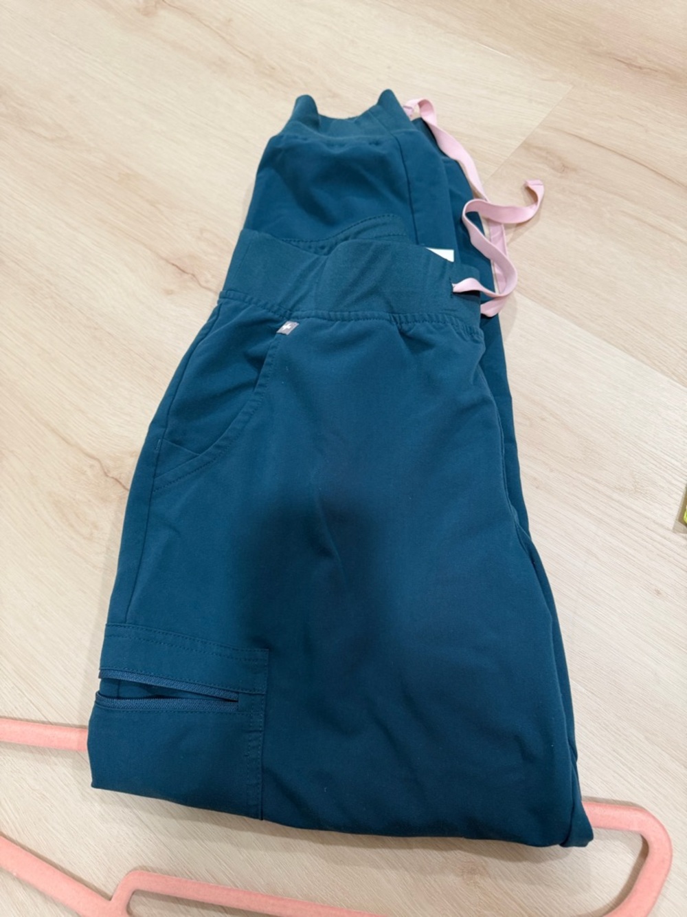 Figs Women's Teal Scrub Pants with Pink Drawstring